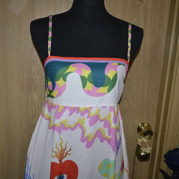 Colorful White Dragon Print Vacation Cotton Blend Dress - Picture 5 of 13